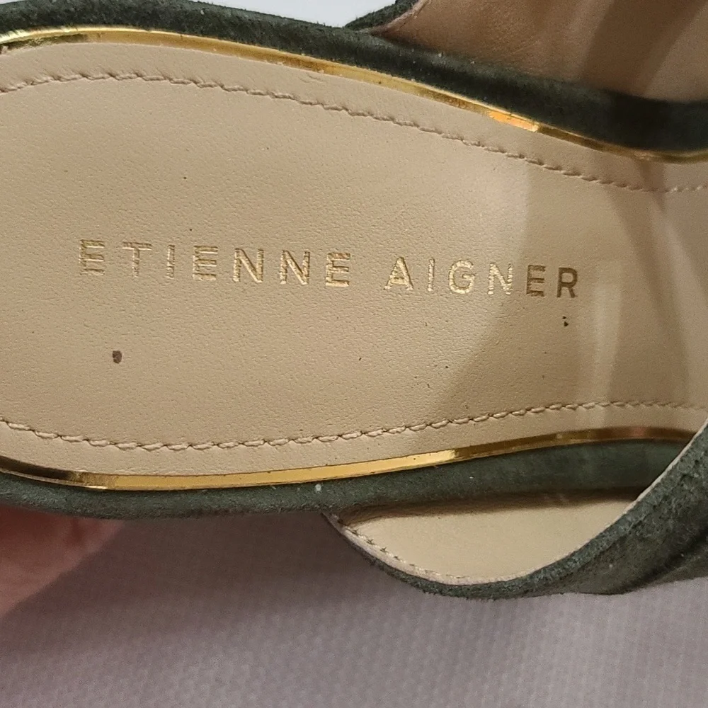 Etienne Aigner Womens Wedge Sandal Hunter Green Leather Knotted Straps Sz 8 NWOT